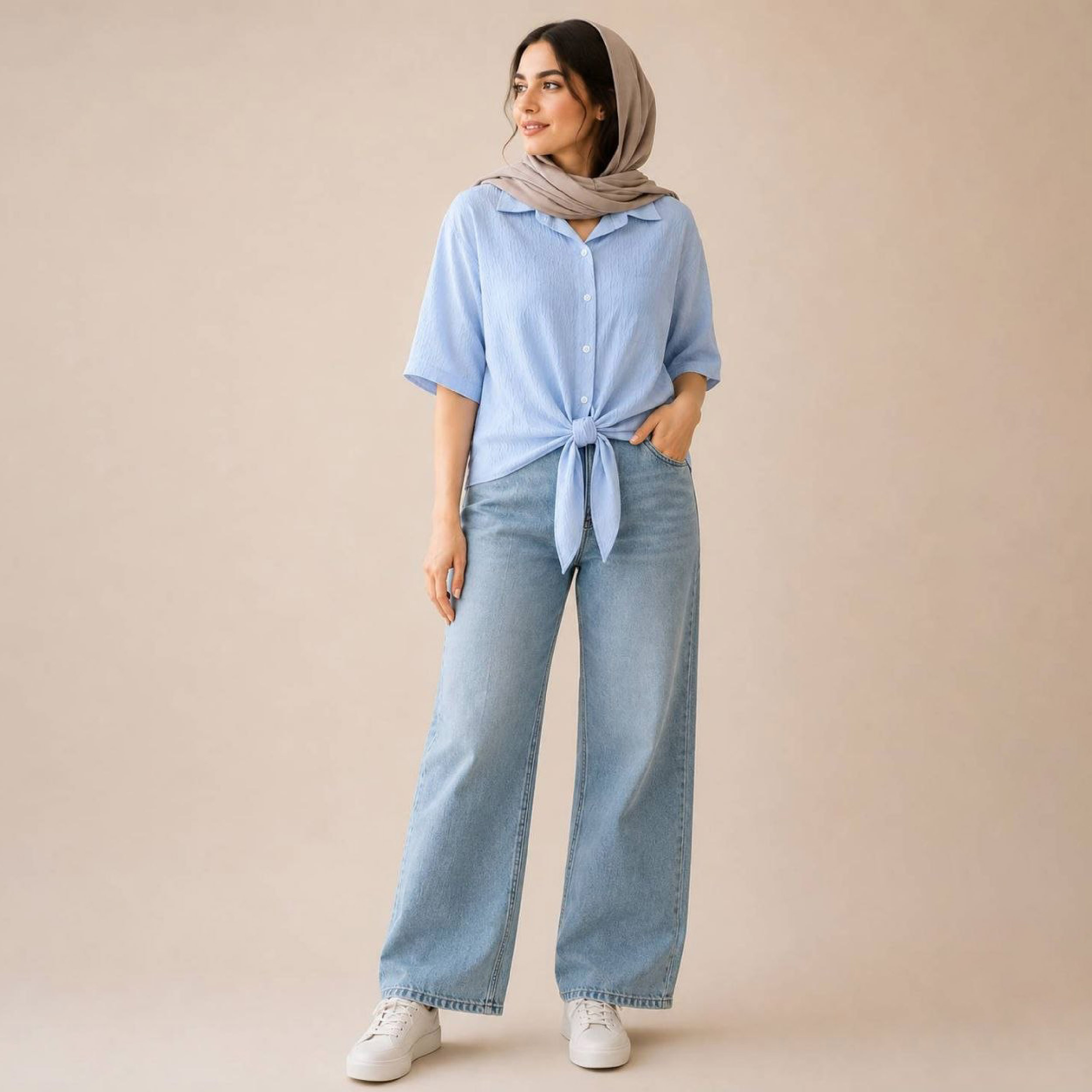 شومیز زنانه گره ای آبی