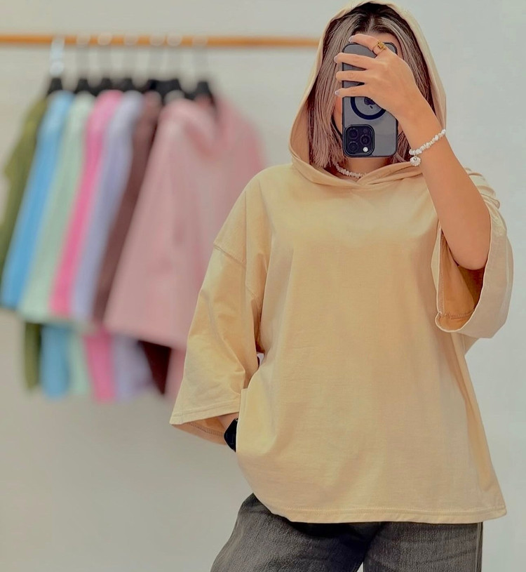 تیشرت باکسی کلاهدار کد 02191