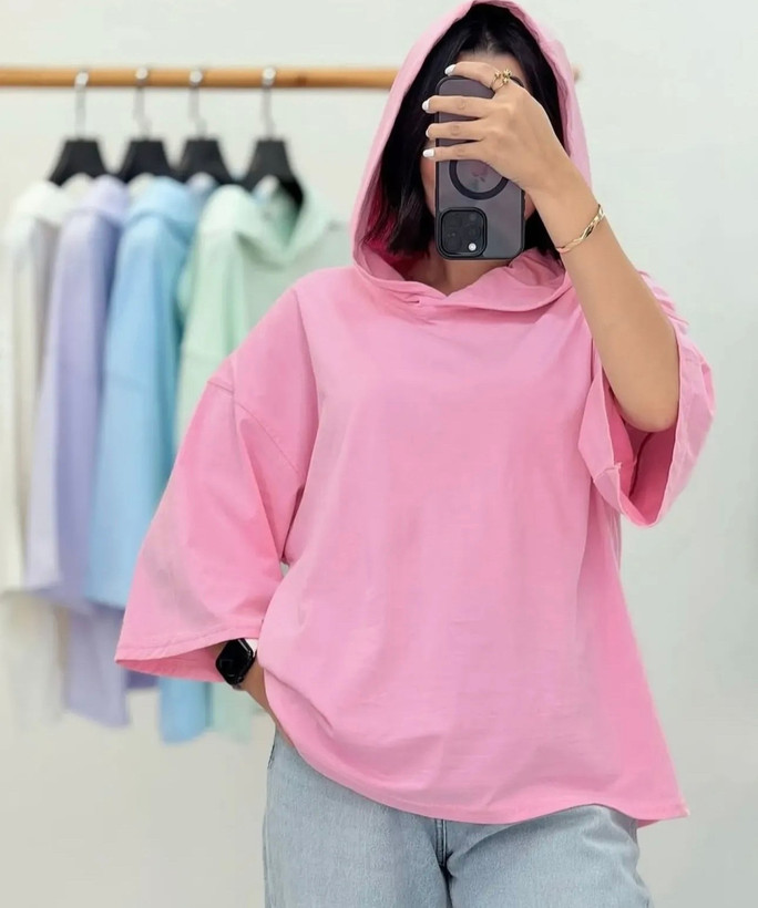 تیشرت باکسی کلاهدار کد 02191