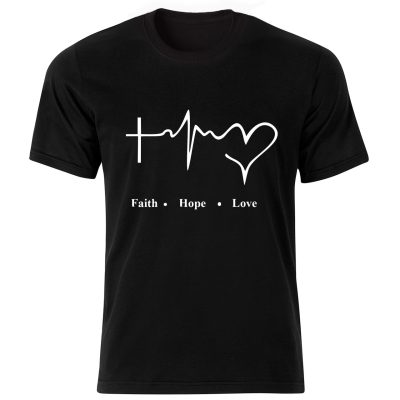 تیشرت زنانه آستین کوتاه مشکی طرح ایمان امید عشق