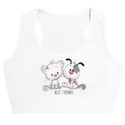 نیم تنه زنانه سفید طرح سگ و گربه